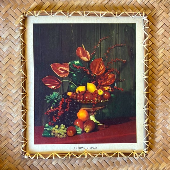 Vintage 1950’s Wicker Rattan Framed Print - Picture 2 of 9